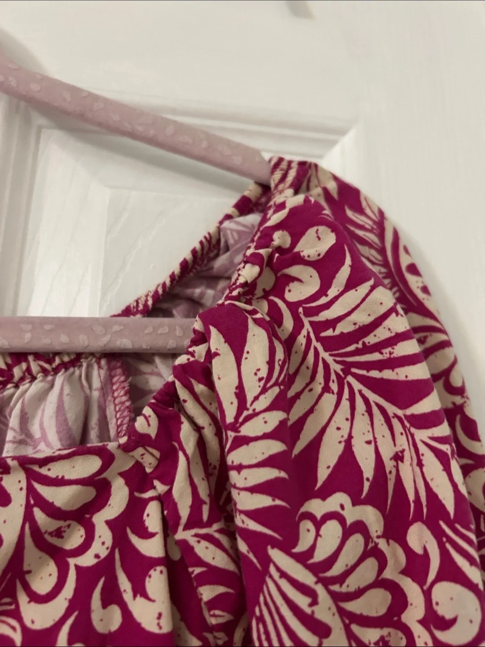 LOFT Magenta Floral Peasant Top with Embroidered Center Panel